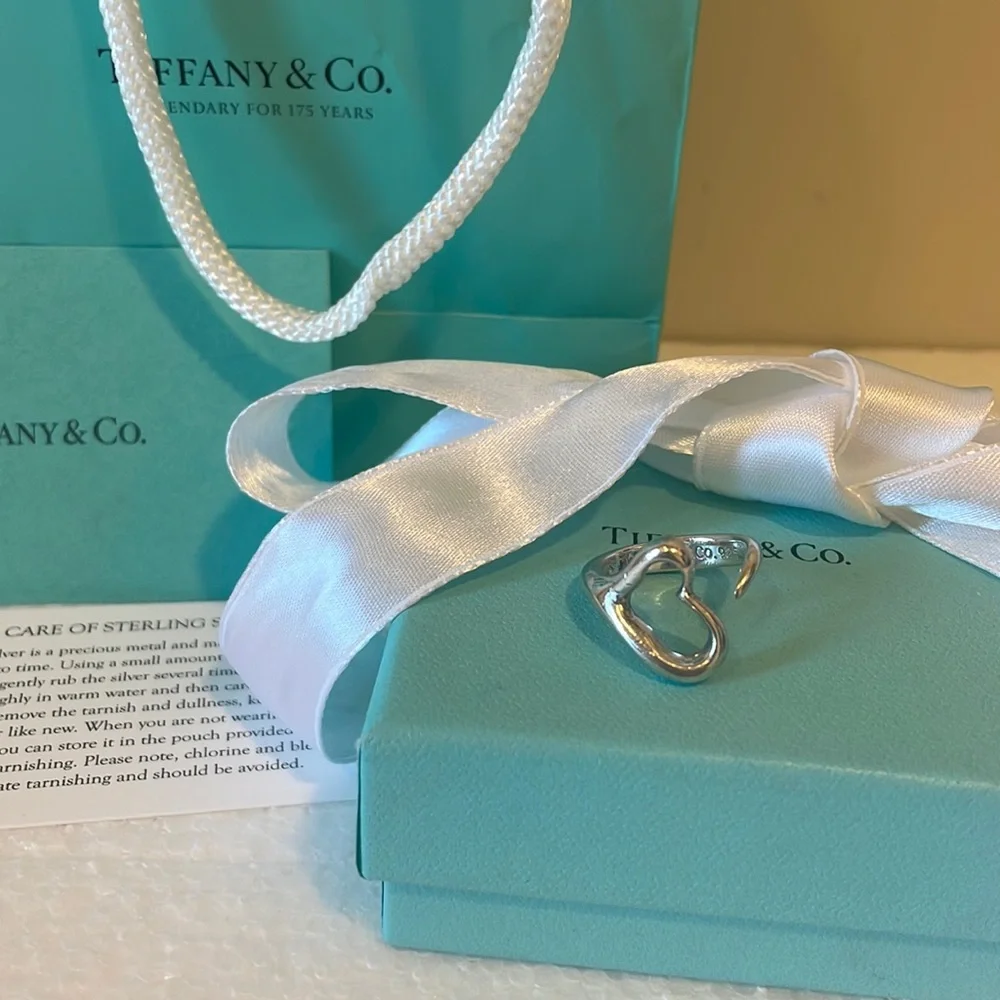 Tiffany 7 Co Elsa Peretti Sterling Silver Open Heart size 6 - Picture 3 of 14